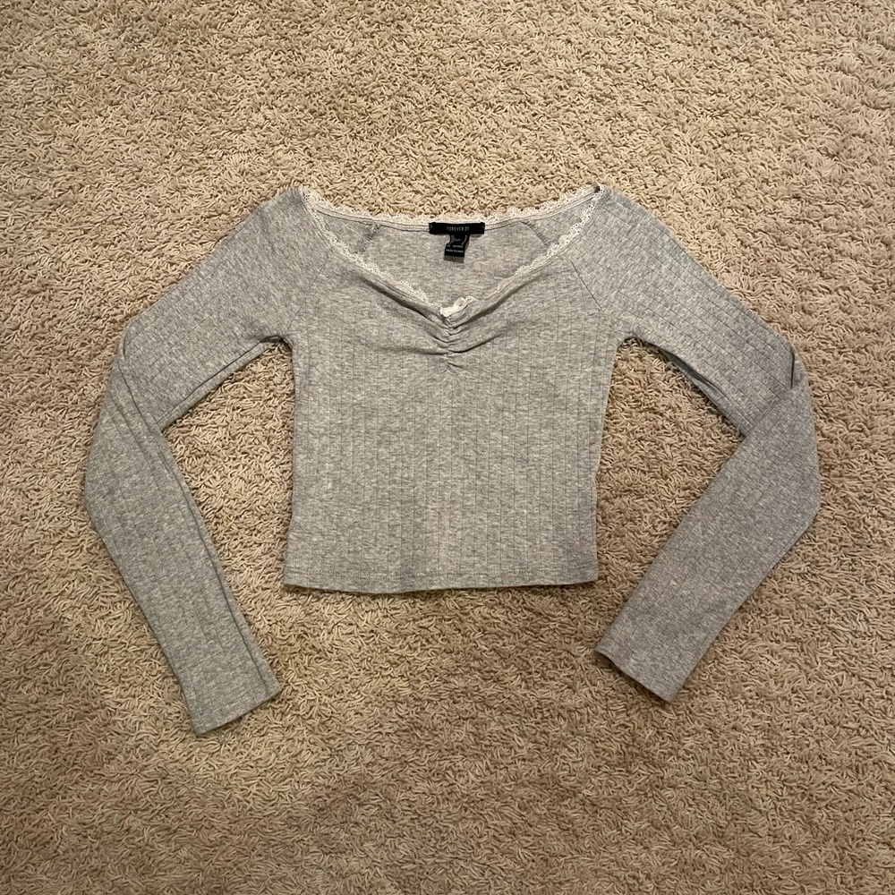 Forever 21 Grey Pointelle Long Sleeve